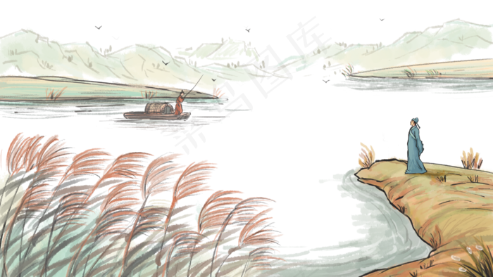 寒露主题之水墨画风风景芦苇(2880X1620(DPI:300))psd模版下载