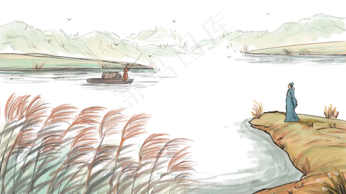 寒露主题之水墨画风风景芦苇(2880X1620(DPI:300))psd模版下载