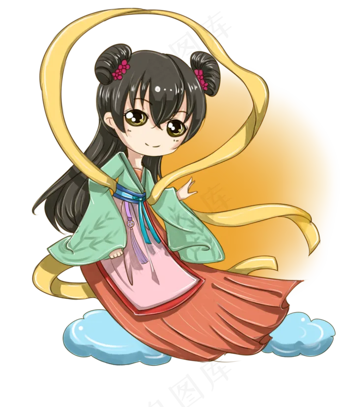 可爱绿衣嫦娥图(2000X2364(DPI:300))psd模版下载