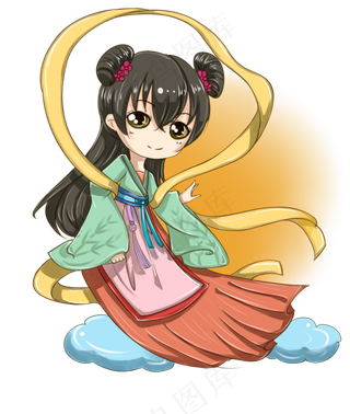 可爱绿衣嫦娥图