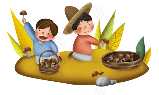 秋天采蘑菇的小孩 秋天采蘑菇的小孩