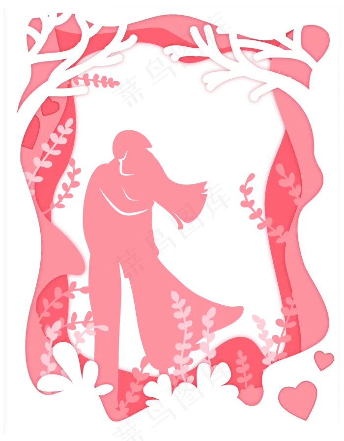 剪纸风情人节浪漫约会(3450*4421px 300 dpi )ai矢量模版下载