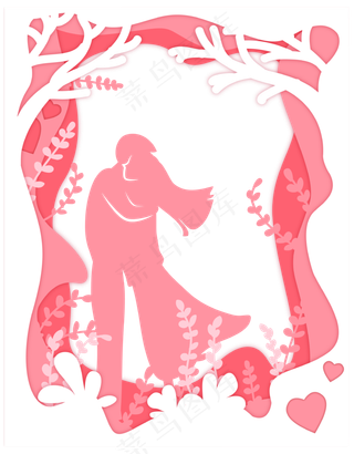 剪纸风情人节浪漫约会