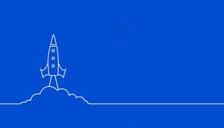 线型飞行火箭蓝色背景