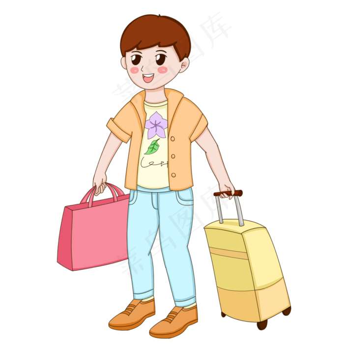 假期人物拉行李旅游插画
