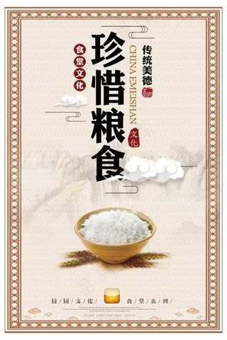 校园餐厅食堂挂画标语海报反对浪费节约粮食