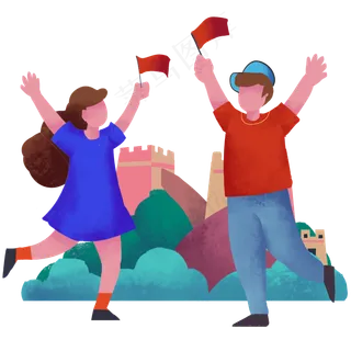 国庆节拿着红旗情侣