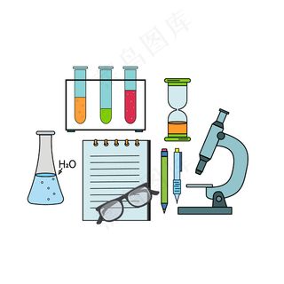 实验室设置的化学菜肴，彩色矢量图。