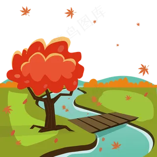 立秋树叶纷飞免抠png