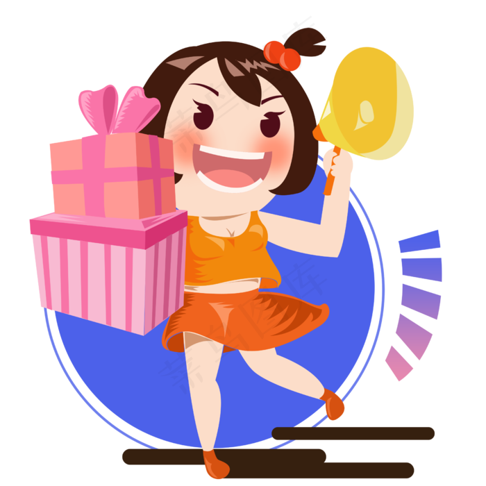 收礼物喊喇叭的开心卡通女孩