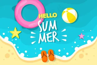 多彩的夏日背景，沙滩和星星