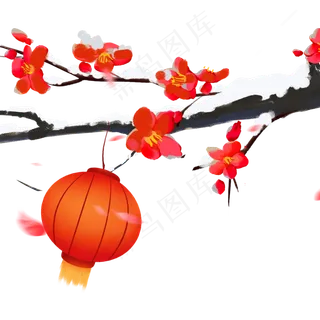 冬天植物水墨风梅花雪