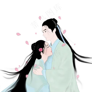 七夕节古风情侣拥抱透明底图