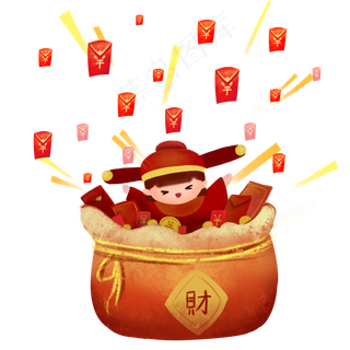 红包雨可爱财神钱袋
