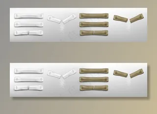 糖棒空白白色和棕色全新的，用于撕开半袋盐