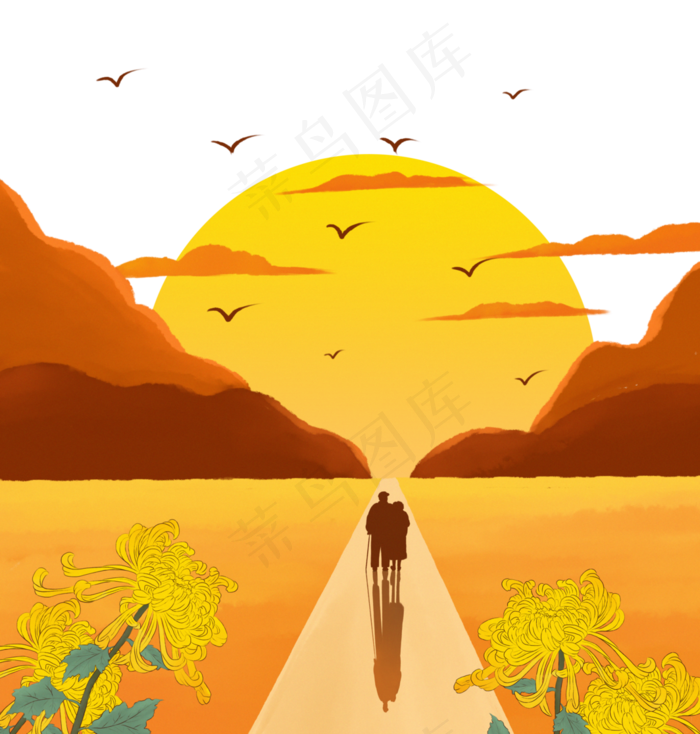 重阳节夕阳下老人温馨场景(3543X4724(DPI:150))psd模版下载