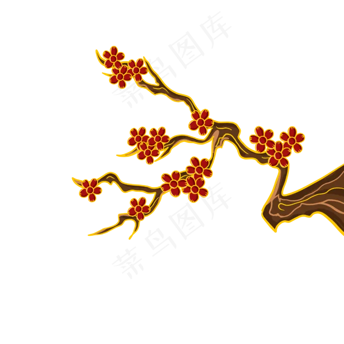 国潮梅花树枝(3000X3000(DPI:300))psd模版下载