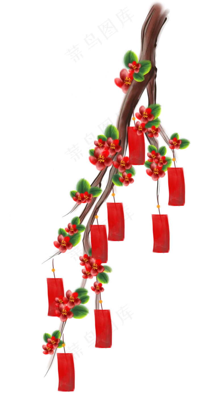 水粉红色梅花树(2000X4000(DPI:300))psd模版下载