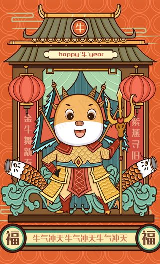 牛年插画 牛年海报 新春海报