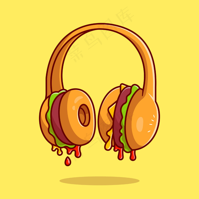 汉堡耳机卡通