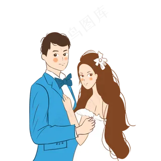 手绘七夕情人节相拥情侣