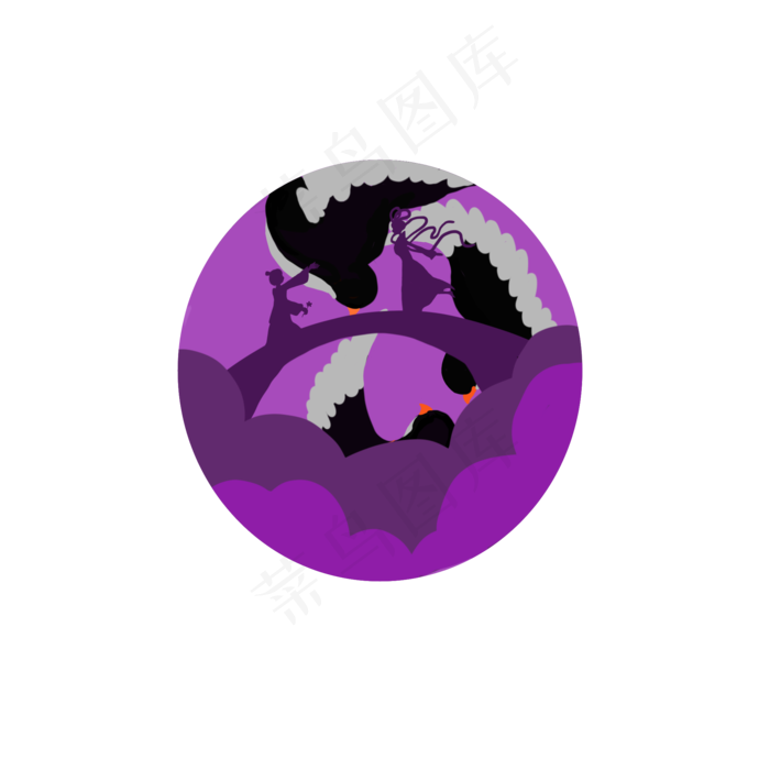 扁平风格七夕节剪影元素