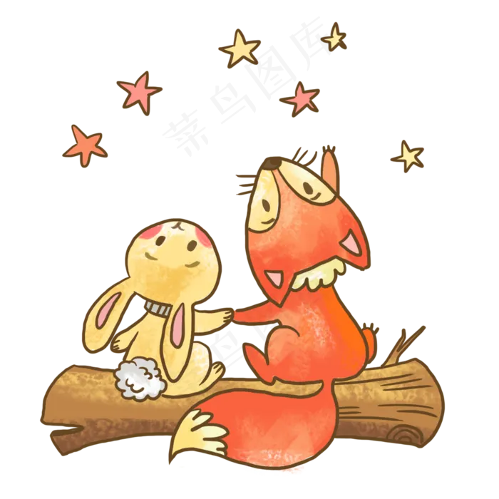 秋天动物兔子狐狸看星星素材(2000X2000(DPI:300))psd模版下载