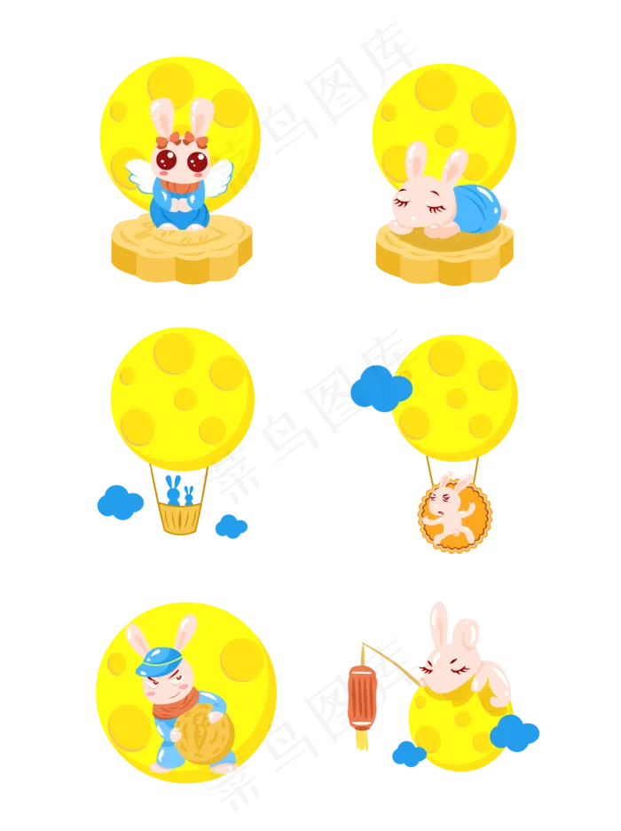 中秋节月亮可爱兔子(3072*4107px 300 dpi )ai矢量模版下载