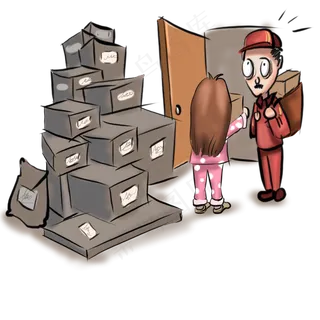 动漫厚涂手绘双十一买买买的宅女