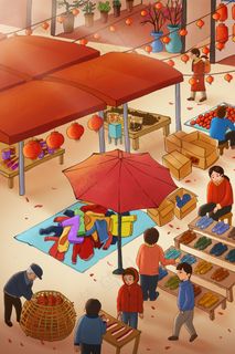 新春集市赶集街景