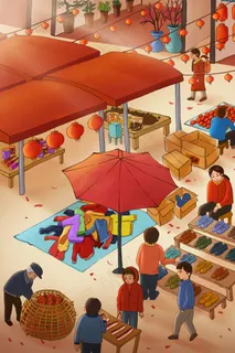 新春集市赶集街景