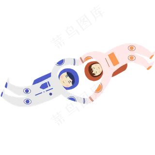 手绘七夕卡通宇航员情侣