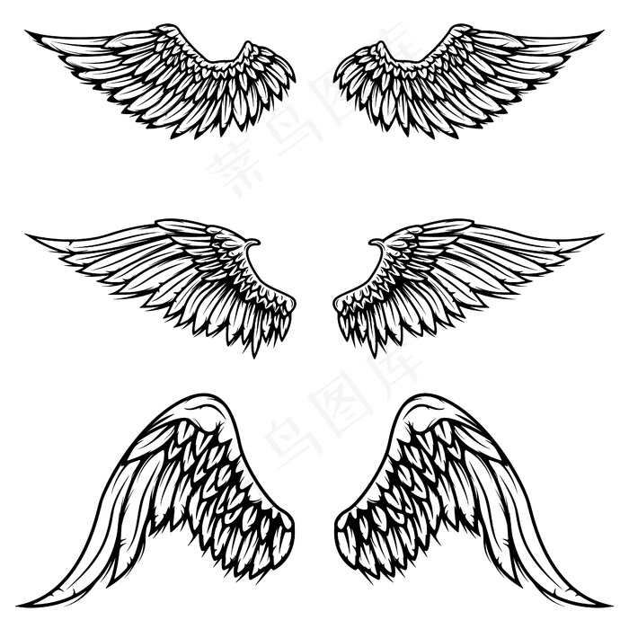 白色背景上的复古翅膀。