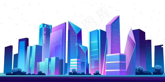 城市建筑天际线全景夜景eps,ai矢量模版下载