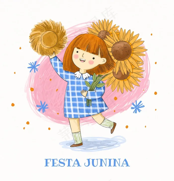 手绘水彩画junina艺术节插图eps,ai矢量模版下载