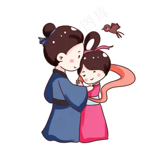 手绘卡通七夕节牛郎织女