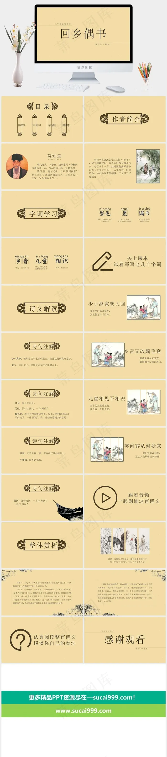 黄色简洁营销PPT模板