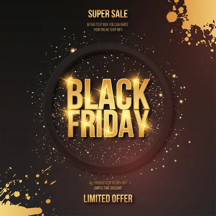 现代黑色星期五金色大减价，带文字效果和飞溅框架eps,ai矢量模版下载