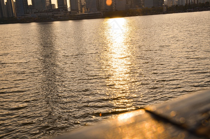 夕阳下湖面美景高清图片