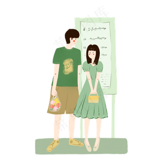 七夕情人节绿色系情侣公交站台手