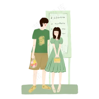 七夕情人节绿色系情侣公交站台手