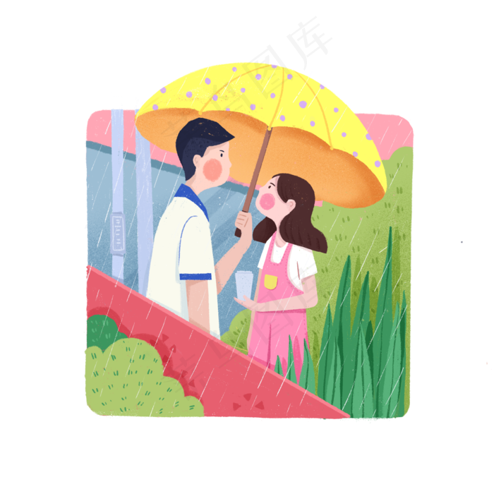 情人节七夕节暖色小清新手绘情侣(2000X2000(DPI:300))psd模版下载