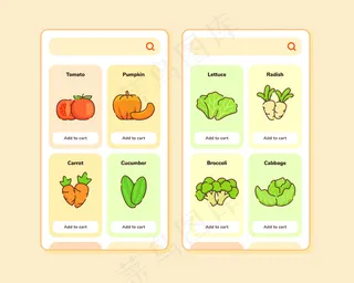 杂货店用户界面或用户体验设计的手机app移动应用程序app模板屏幕设计与一些水果清单
