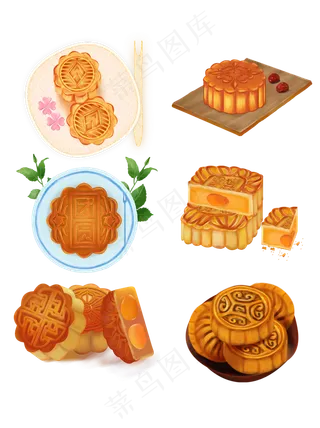 中秋节手绘中国风蛋黄莲蓉月饼设