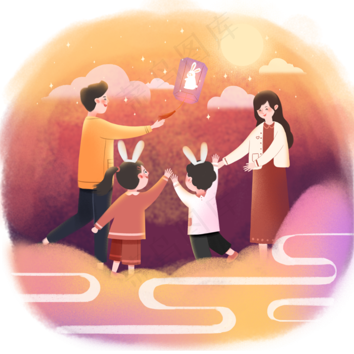 可爱玉兔中秋八月十五温馨阖家欢(3500X3500(DPI:300))psd模版下载