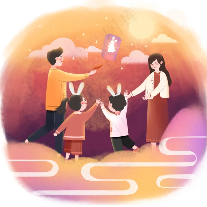 可爱玉兔中秋八月十五温馨阖家欢(3500X3500(DPI:300))psd模版下载