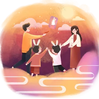 可爱玉兔中秋八月十五温馨阖家欢