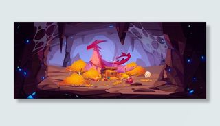 洞中龙护金堆，山洞奇幻人物护宝