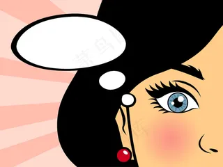 波普艺术的女人用粉色背景上的气泡说话。滑稽风格的红唇古董女孩。插图