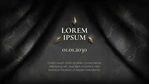 抽象的金色传统泰国图案在波浪光滑的黑色丝织物窗帘背景上